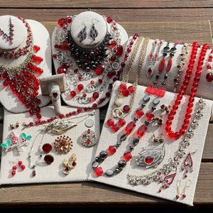 Vintage Mod Lot of Sparkle and Glow Red Jewelry